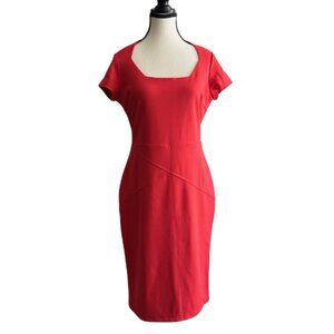 Hazel Mae Orange Sheath Dress with Crystal-geometric Neck and Short Sleeves